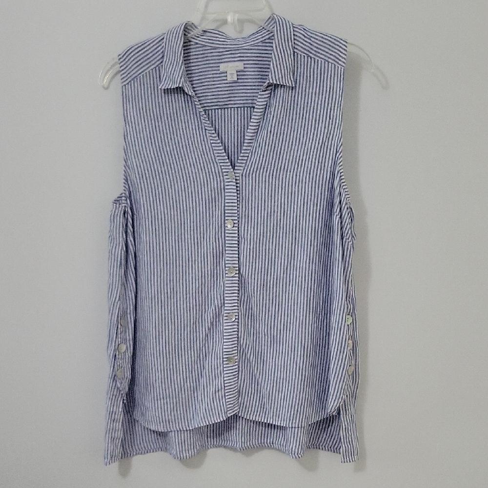 J. Jill Love Linen Striped Sleeveless Button Down Shirt, Size X-Large Petite